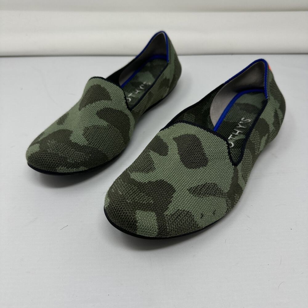 Rothy's The Loafer in Olive Camo Size 8.5 Comfort‎ Travel Knit Slip On